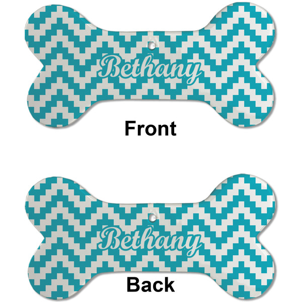 Pixelated Chevron Ceramic Flat Ornament - Bone Front & Back (APPROVAL)