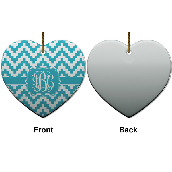 Pixelated Chevron Ceramic Flat Ornament - Heart Front & Back (APPROVAL)