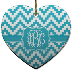 Pixelated Chevron Heart Ceramic Ornament w/ Monogram