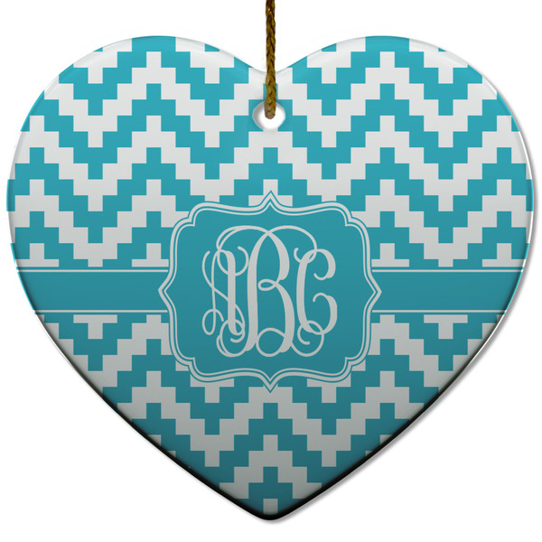 Custom Pixelated Chevron Heart Ceramic Ornament w/ Monogram