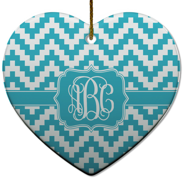 Pixelated Chevron Ceramic Flat Ornament - Heart (Front)
