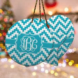 Pixelated Chevron Ceramic Ornament w/ Monogram
