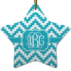 Pixelated Chevron Star Ceramic Ornament w/ Monogram