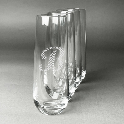 Pixelated Chevron Champagne Flute - Stemless Engraved - Set of 4 (Personalized)