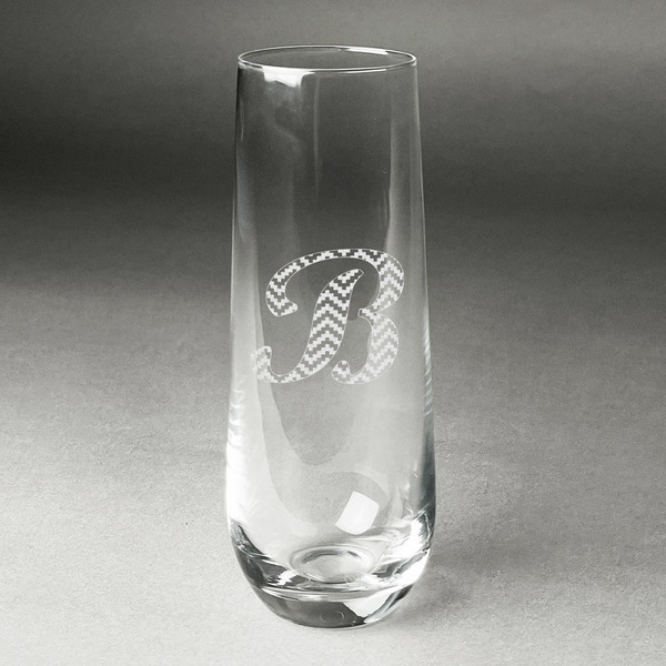 Custom Pixelated Chevron Champagne Flute - Stemless Engraved (Personalized)