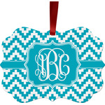 Pixelated Chevron Metal Frame Ornament - Double Sided w/ Monogram