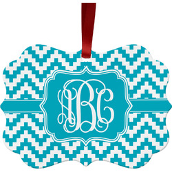 Pixelated Chevron Metal Frame Ornament - Double Sided w/ Monogram