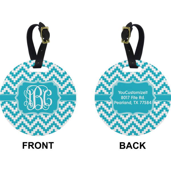 Pixelated Chevron Circle Luggage Tag (Front + Back)