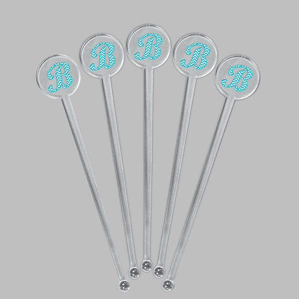 Pixelated Chevron Clear Plastic 7" Stir Stick - Round - Fan View