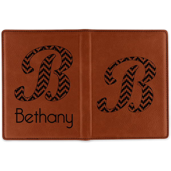 Pixelated Chevron Cognac Leather Passport Holder Outside Double Sided - Apvl