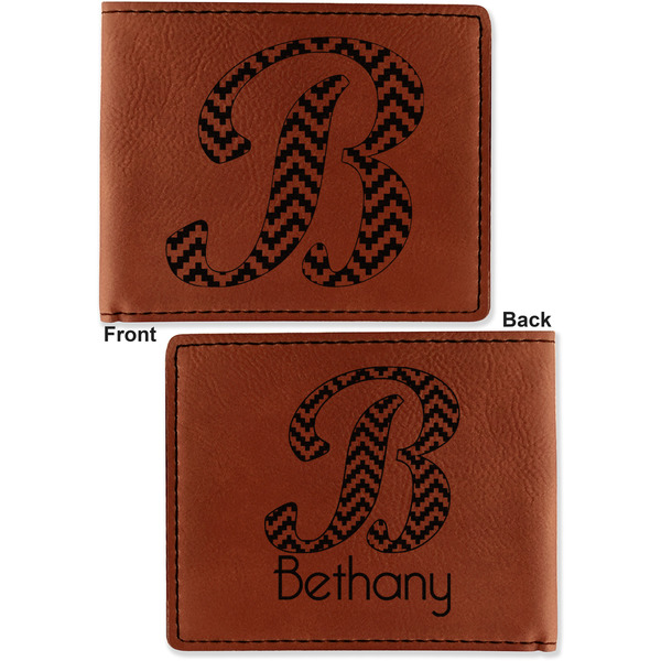 Pixelated Chevron Cognac Leatherette Bifold Wallets - Front and Back