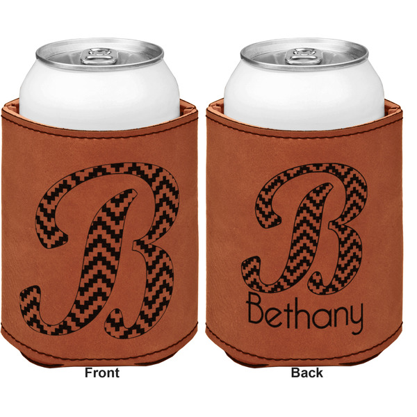 Pixelated Chevron Cognac Leatherette Can Sleeve - Double Sided Front and Back