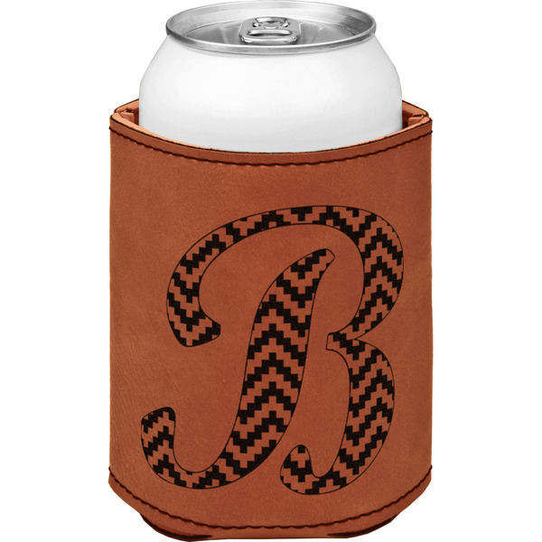 Pixelated Chevron Cognac Leatherette Can Sleeve - Single Front