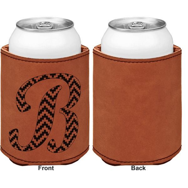 Pixelated Chevron Cognac Leatherette Can Sleeve - Single Sided Front and Back