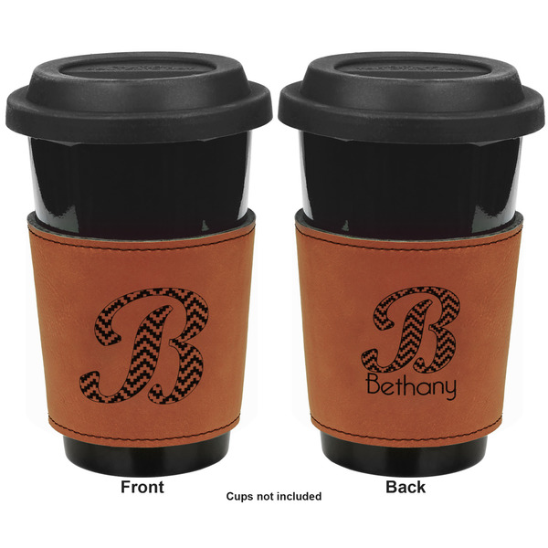 Pixelated Chevron Cognac Leatherette Mug Sleeve - Double Sided Apvl