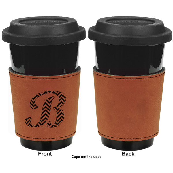 Pixelated Chevron Cognac Leatherette Mug Sleeve - Single Sided Apvl
