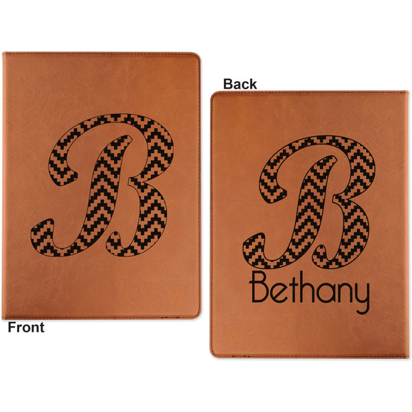 Pixelated Chevron Cognac Leatherette Portfolios with Notepad - Large - Double Sided - Apvl