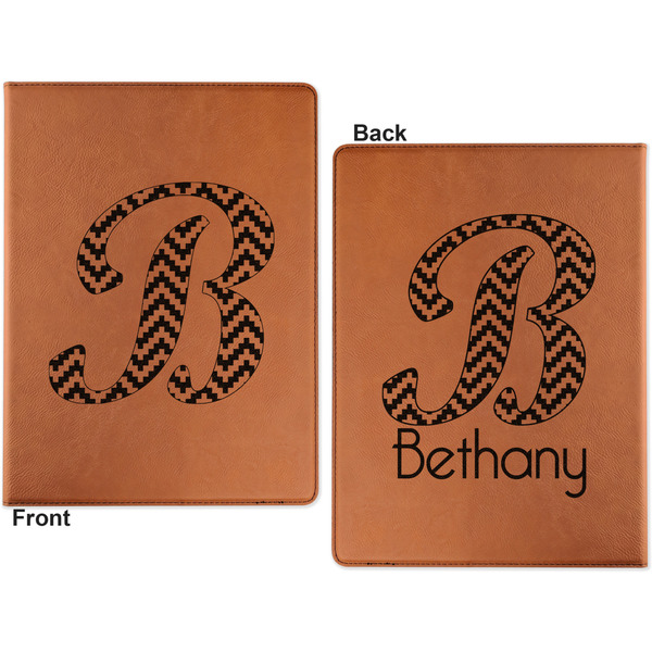 Pixelated Chevron Cognac Leatherette Portfolios with Notepad - Small - Double Sided- Apvl