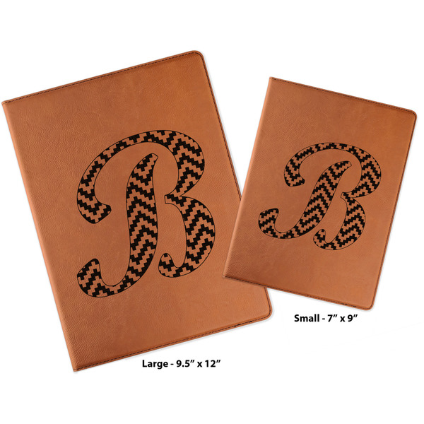 Pixelated Chevron Cognac Leatherette Portfolios with Notepads - Compare Sizes