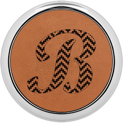 Pixelated Chevron Leatherette Round Coaster w/ Silver Edge - Single or Set (Personalized)