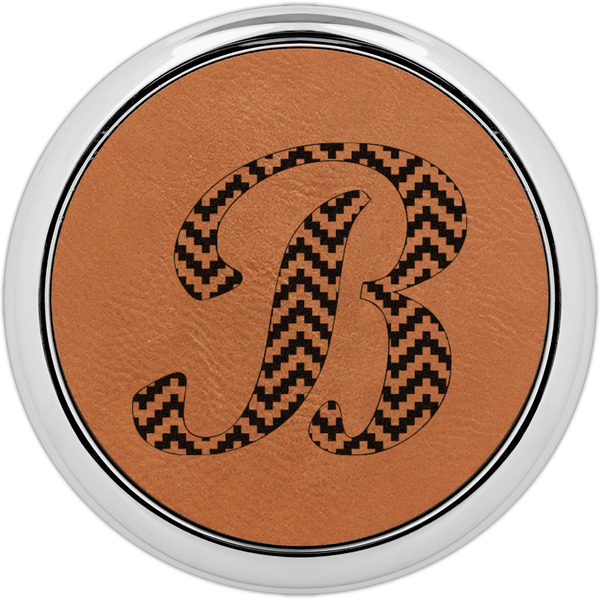 Custom Pixelated Chevron Leatherette Round Coaster w/ Silver Edge (Personalized)