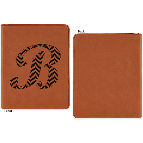 Pixelated Chevron Cognac Leatherette Zipper Portfolios with Notepad - Single Sided - Apvl