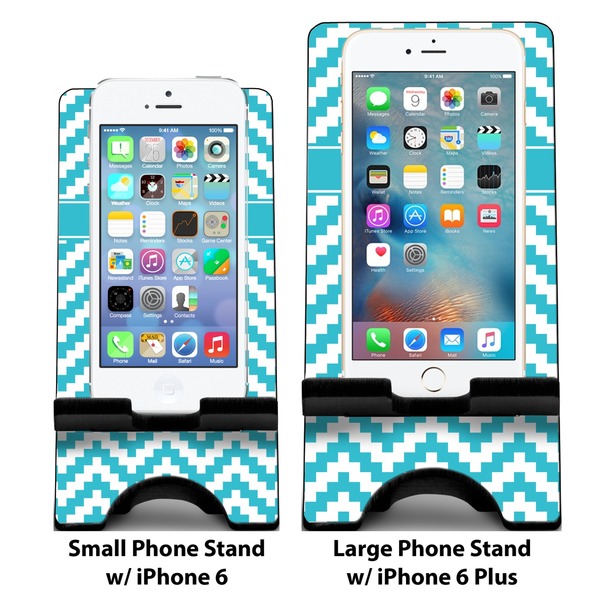 Pixelated Chevron Compare Phone Stand Sizes - with iPhones