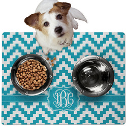 Pixelated Chevron Dog Food Mat - Medium w/ Monogram
