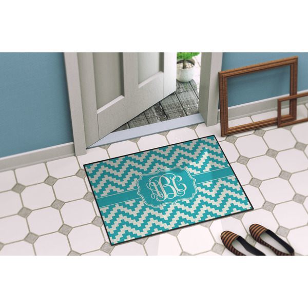 Pixelated Chevron Door Mat Lifestyle