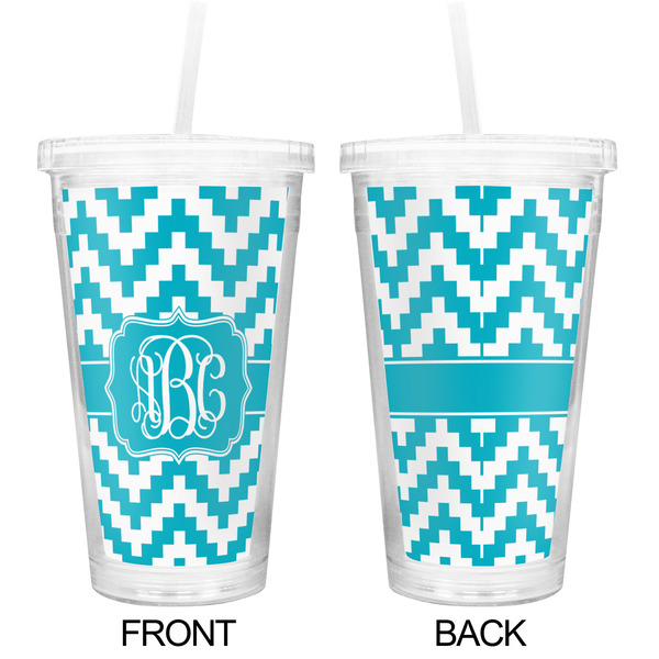 Pixelated Chevron Double Wall Tumbler with Straw - Approval