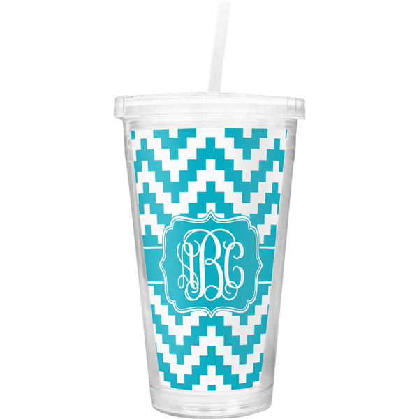 Custom Pixelated Chevron Double Wall Tumbler with Straw (Personalized)