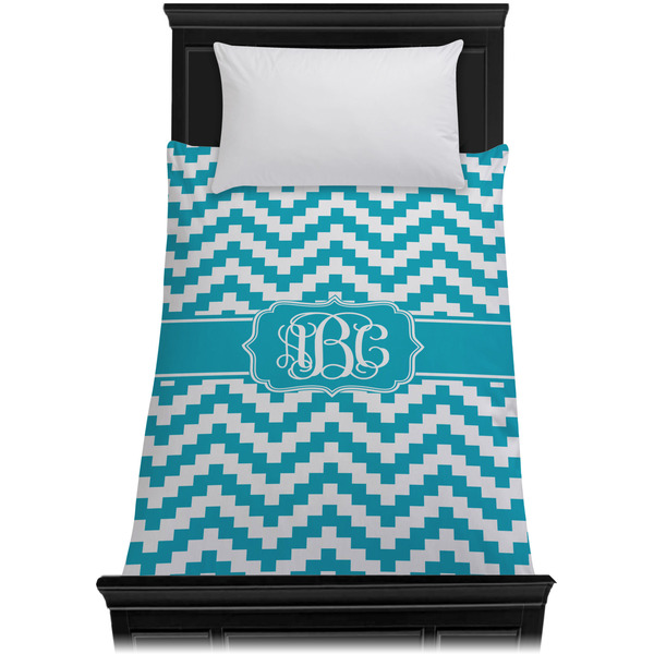 Pixelated Chevron Duvet Cover - Twin - On Bed - No Prop