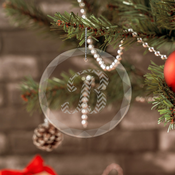 Pixelated Chevron Engraved Glass Ornaments - Round (Lifestyle)