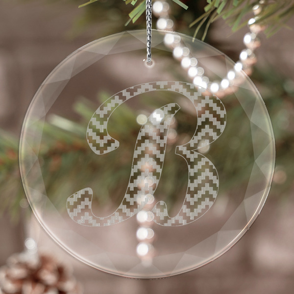 Custom Pixelated Chevron Engraved Glass Ornament (Personalized)