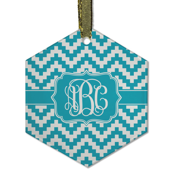 Custom Pixelated Chevron Flat Glass Ornament - Hexagon w/ Monogram