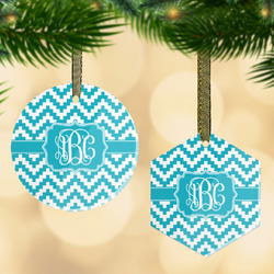 Pixelated Chevron Flat Glass Ornament w/ Monogram