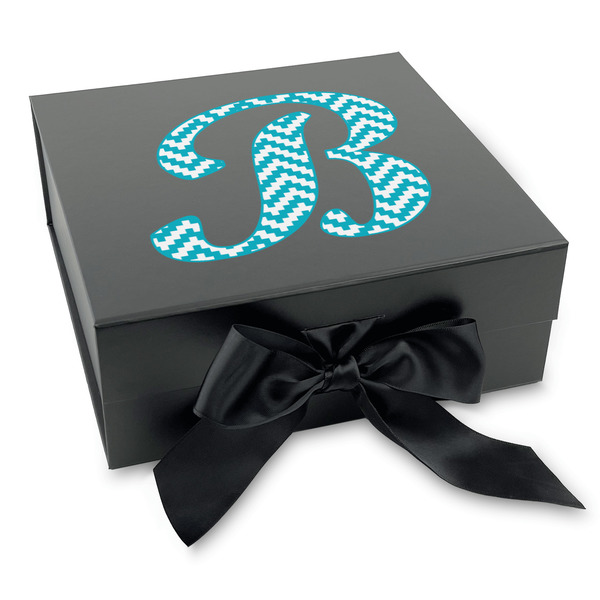Custom Pixelated Chevron Gift Box with Magnetic Lid - Black (Personalized)
