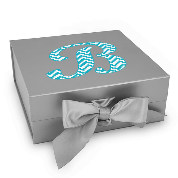 Custom Pixelated Chevron Gift Box with Magnetic Lid - Silver (Personalized)