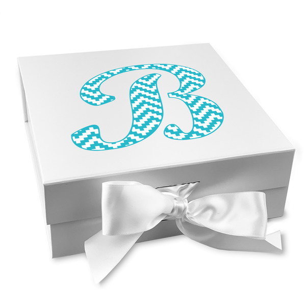 Custom Pixelated Chevron Gift Box with Magnetic Lid - White (Personalized)