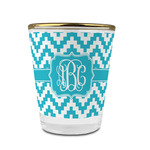 Pixelated Chevron Glass Shot Glass - 1.5 oz - with Gold Rim - Single (Personalized)
