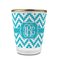 Pixelated Chevron Glass Shot Glass - 1.5 oz - with Gold Rim - Set of 4 (Personalized)