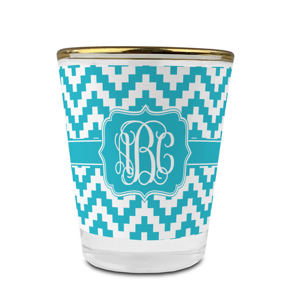 Pixelated Chevron Glass Shot Glass - With gold rim - FRONT