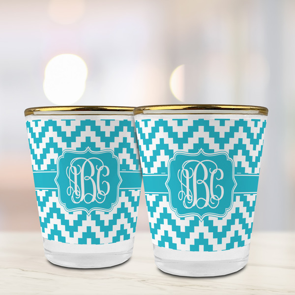 Pixelated Chevron Glass Shot Glass - with gold rim - LIFESTYLE