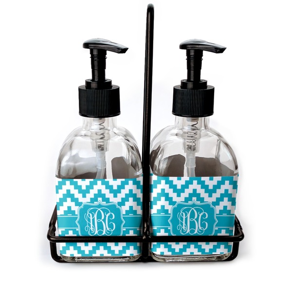 Custom Pixelated Chevron Glass Soap & Lotion Bottle Set (Personalized)