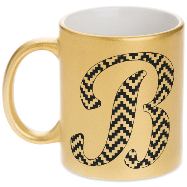Custom Pixelated Chevron Metallic Gold Mug (Personalized)