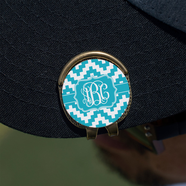 Pixelated Chevron Golf Ball Marker Hat Clip - Gold - On Hat