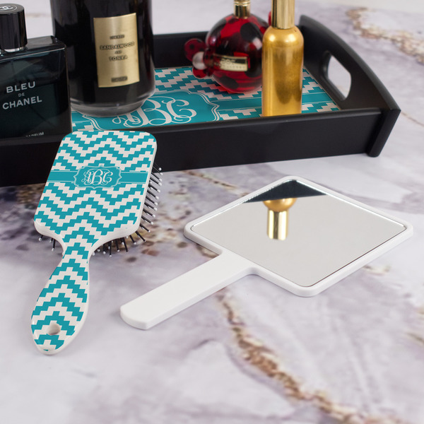 Pixelated Chevron Hair Brush - With Hand Mirror