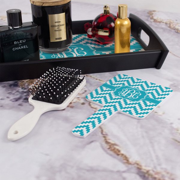 Pixelated Chevron Hand Mirror - With Hair Brush