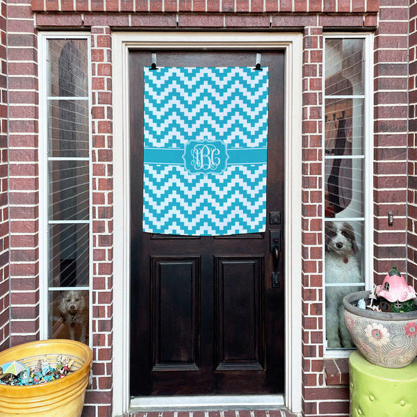 Pixelated Chevron House Flags - Double Sided - (Over the door) LIFESTYLE