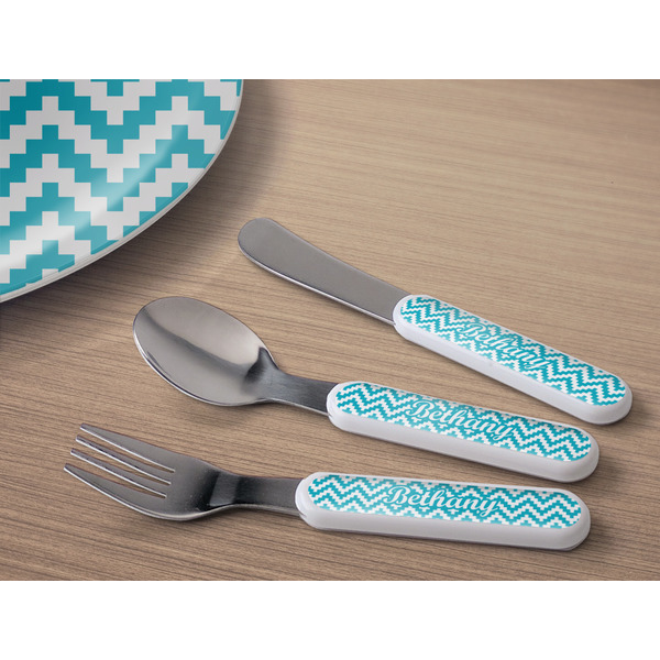 Pixelated Chevron Kids Flatware w/ Plate